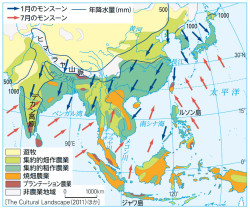 P 90図1アジアの農業地域区分とモンスーン 季節風 山川 二宮ictライブラリ