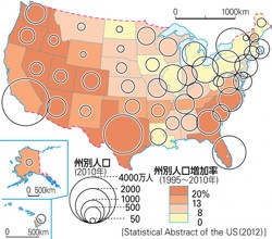 P 280図1アメリカの州別の人口増加率 山川 二宮ictライブラリ