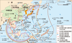 太平洋戦争要図(日B314『高校日本史 改訂版』p.293、カラー) | 山川 