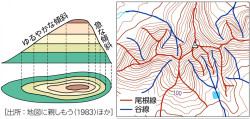 P 41図5等高線の描かれ方と尾根線 谷線 山川 二宮ictライブラリ